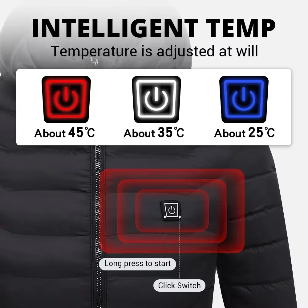 USB Heated Cotton Clothes Jacket 21 Areas Heating Jacket Warm Snowfield Heated Vests Coat Hunting Hiking Camping Winter S-6XL