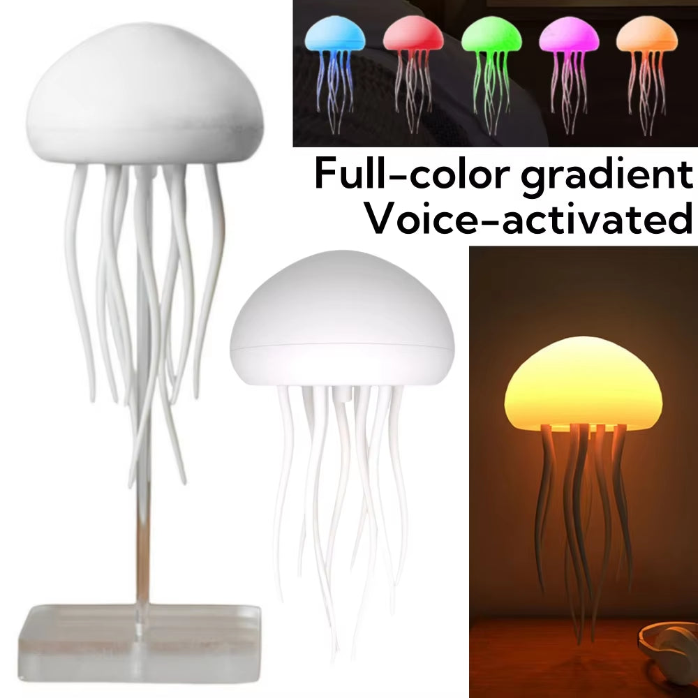 Cartoon Jellyfishshape Night Light Voice Control Typec Charging LED Night Lamp RGB Atmosphere Gradient Bedside Lamp for Gifts