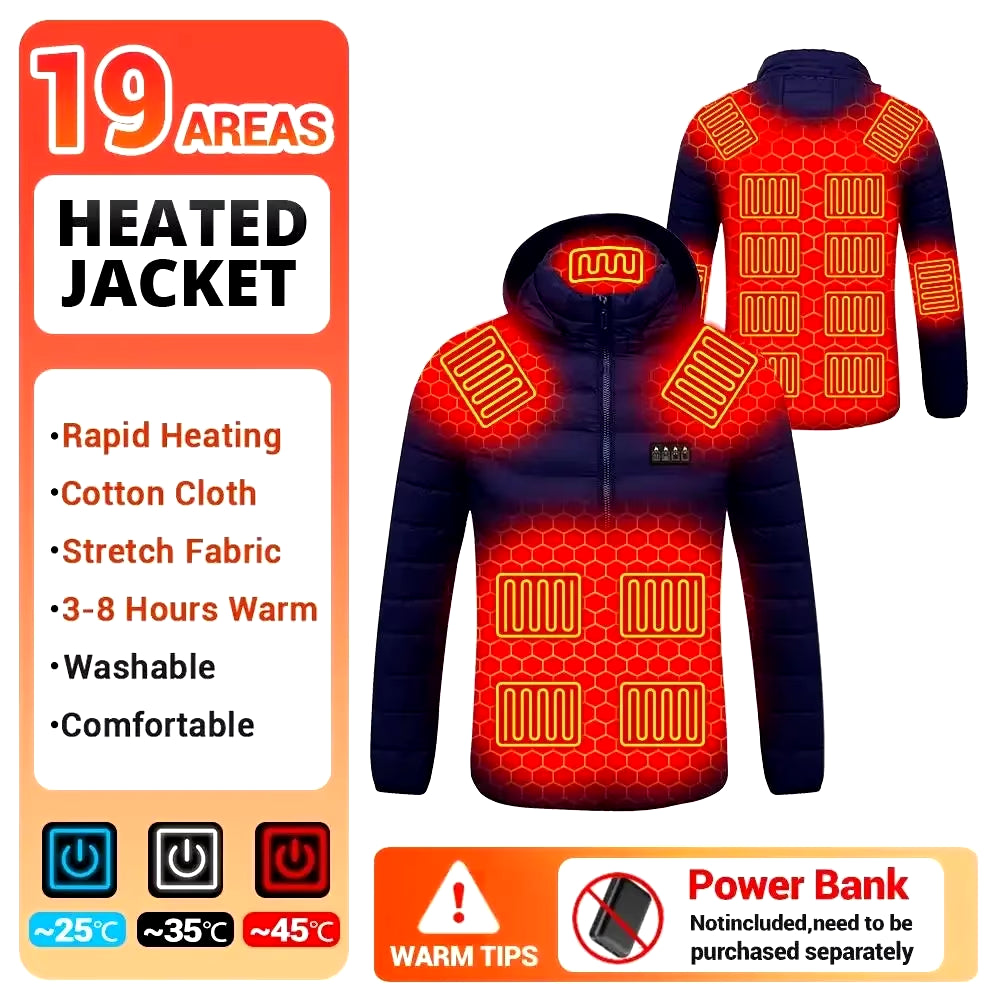 USB Heated Cotton Clothes Jacket 21 Areas Heating Jacket Warm Snowfield Heated Vests Coat Hunting Hiking Camping Winter S-6XL