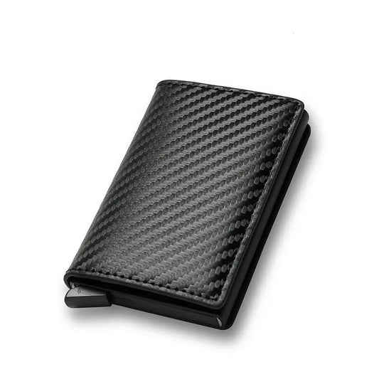 Fashion Carbon Fiber Anti-Theft Credit Card Package Metal Cards Box Men Wallet Holder PU Purse