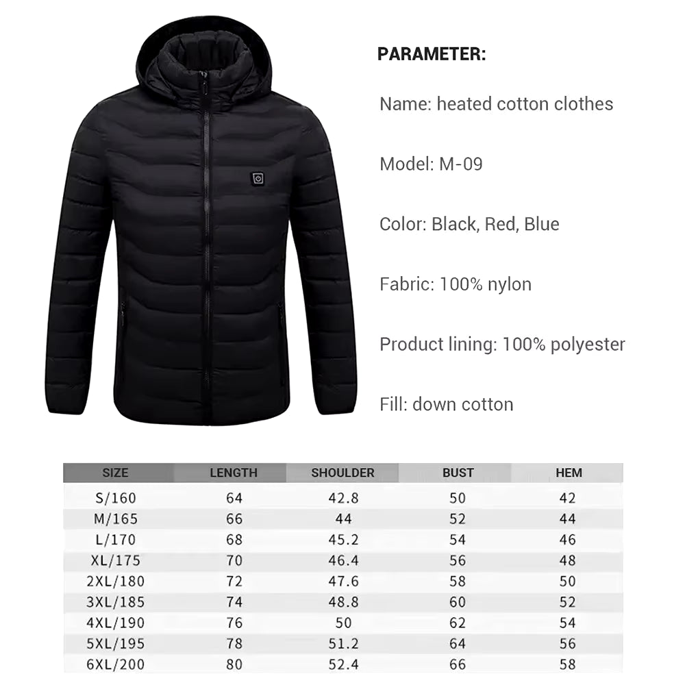 USB Heated Cotton Clothes Jacket 21 Areas Heating Jacket Warm Snowfield Heated Vests Coat Hunting Hiking Camping Winter S-6XL