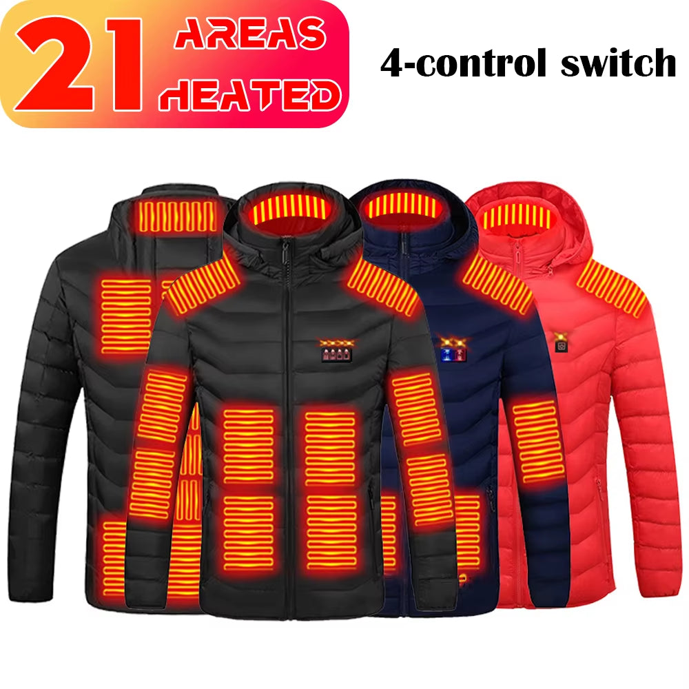 USB Heated Cotton Clothes Jacket 21 Areas Heating Jacket Warm Snowfield Heated Vests Coat Hunting Hiking Camping Winter S-6XL