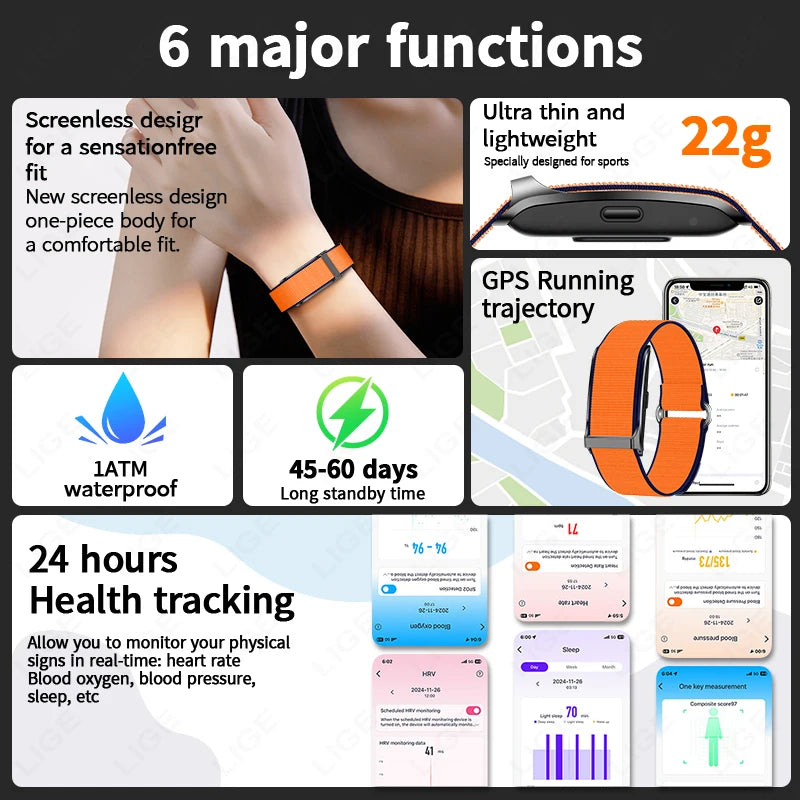 LIGE No Screen Smart Watch Men 2025 New Smart Band Women Heart Rate Sleep Smartwatch Waterproof Bracelet Sport Fitness Tracker