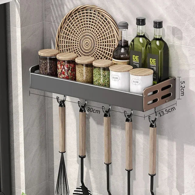Stylish Wall-Mounted Kitchen Condiment Rack with Storage Box Multifunctional Household Utensil Rack with Oil Vinegar Dispenser