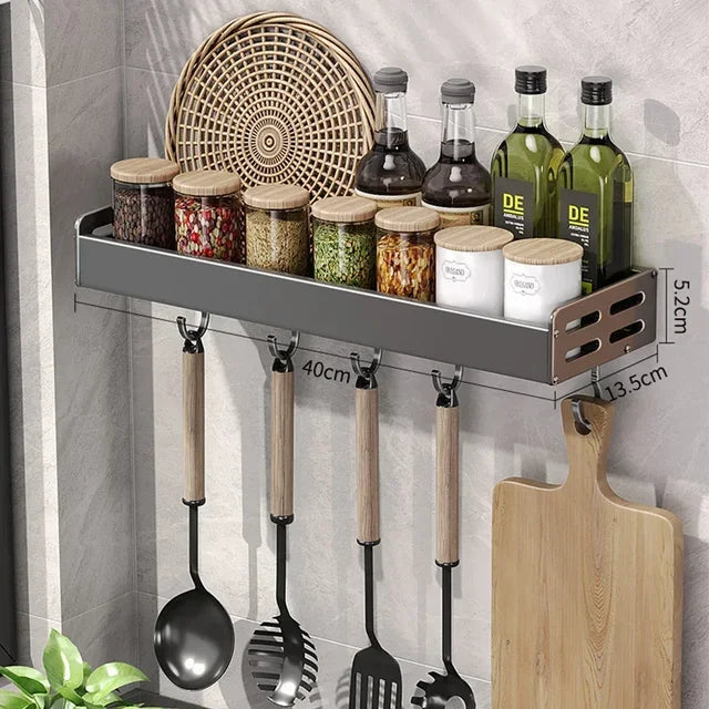 Stylish Wall-Mounted Kitchen Condiment Rack with Storage Box Multifunctional Household Utensil Rack with Oil Vinegar Dispenser