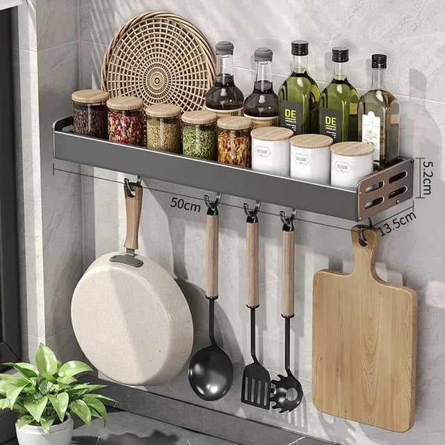 Stylish Wall-Mounted Kitchen Condiment Rack with Storage Box Multifunctional Household Utensil Rack with Oil Vinegar Dispenser