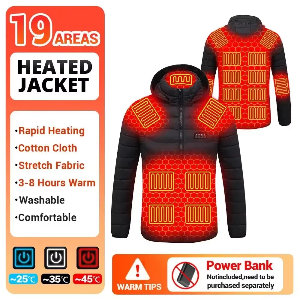 USB Heated Cotton Clothes Jacket 21 Areas Heating Jacket Warm Snowfield Heated Vests Coat Hunting Hiking Camping Winter S-6XL