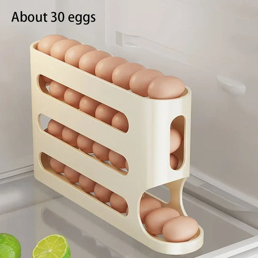 4 Layers Automatic Rolling Egg Holder Rack Fridge Egg Storage Box Container Kitchen Refrigerator Egg Dispenser Fridge Organizer