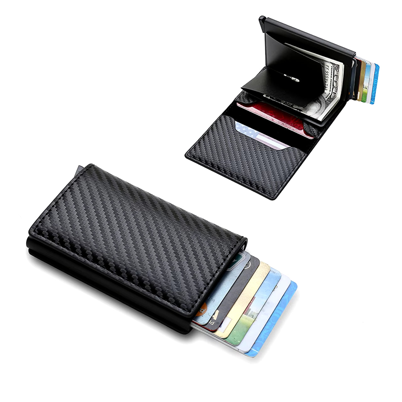 Fashion Carbon Fiber Anti-Theft Credit Card Package Metal Cards Box Men Wallet Holder PU Purse